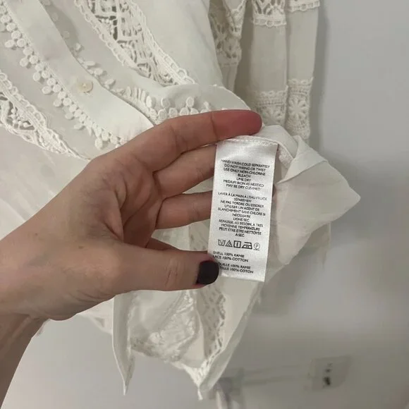 By Anthropologie Cream White Eyelet Cutout Button Up Top Size XL - Picture 2 of 7